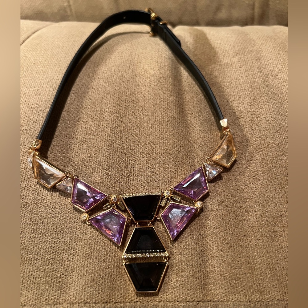 HENRI BENDEL LEATHER AND GEM CHOKER NECKLACE